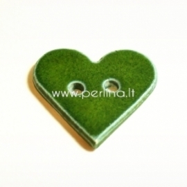 Ceramics button "Heart", green, 3,5x3,5 cm