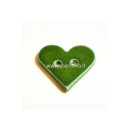 Ceramics button "Heart", green, 3,5x3,5 cm