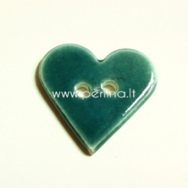 Ceramics button "Heart", blue, 3,5x3,5 cm