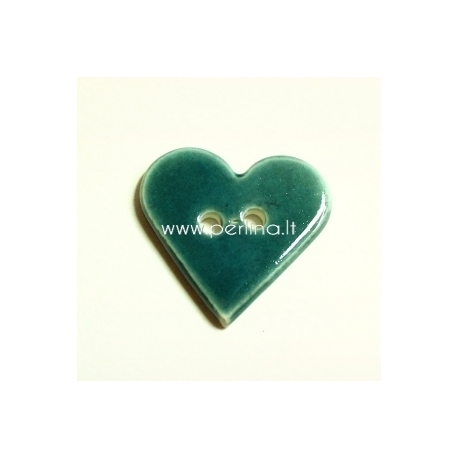 Ceramics button "Heart", blue, 3,5x3,5 cm