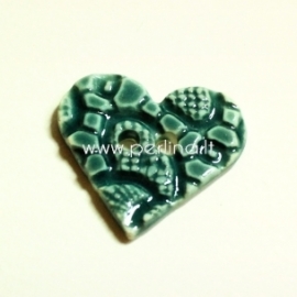 Keramikinė saga "Širdis", žydra su reljefu, 3,5x3,5 cm