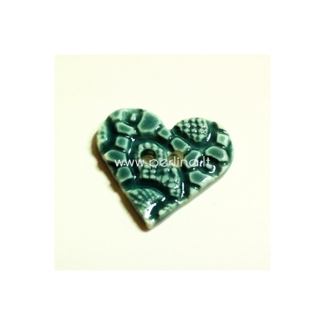 Ceramics button "Heart", blue with relief, 3,5x3,5 cm