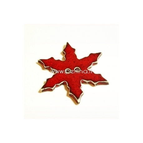 Ceramics button "Snowflake", red, 6,5x6,5 cm