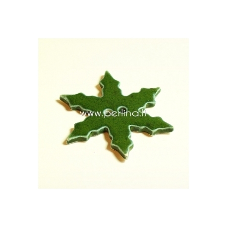 Ceramics button "Snowflake", green, 6,5x6,5 cm