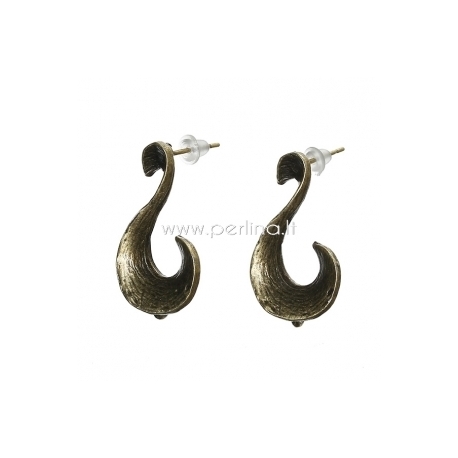 Earring post with stoppers, antique bronze, 23x13 mm, 1 pair