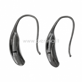 Earring wire hooks, gunmetal, 28x13 mm, 1 pair