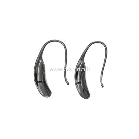 Earring wire hooks, gunmetal, 28x13 mm, 1 pair