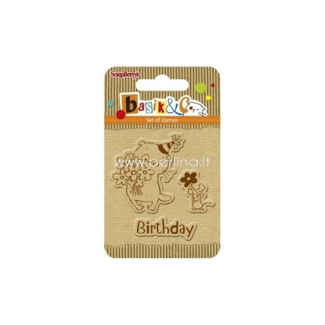 Clear stamps set "Basik's New Adventure - Basik's Birthday", 3 pcs