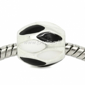 Pandora bead "Black and White", silver plated, 11x10 mm