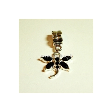 Pandora style dangle charm "Dragonfly", black, 31x20 mm