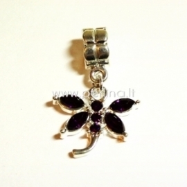Pandora style dangle charm "Dragonfly", dark purple, 31x20 mm