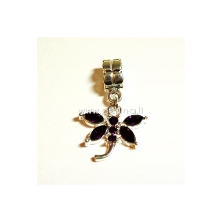 Pandora style dangle charm "Dragonfly", dark purple, 31x20 mm