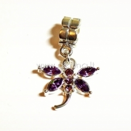 Pandora style dangle charm "Dragonfly", light purple, 31x20 mm