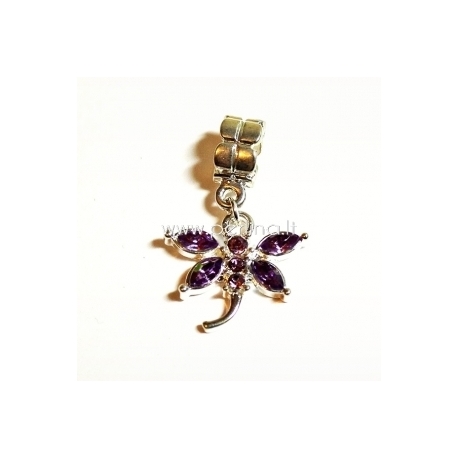 Pandora style dangle charm "Dragonfly", light purple, 31x20 mm