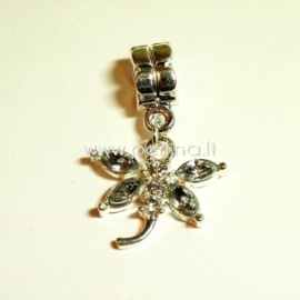 Pandora style dangle charm "Dragonfly", clear, 31x20 mm