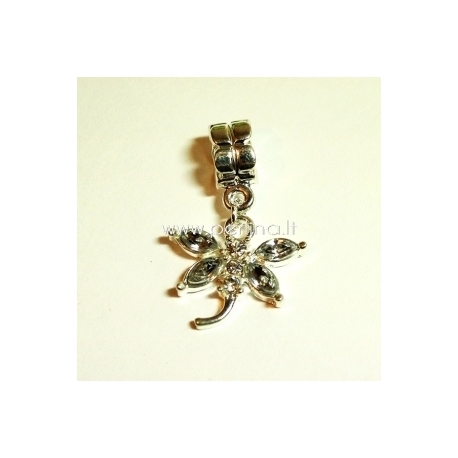 Pandora style dangle charm "Dragonfly", clear, 31x20 mm