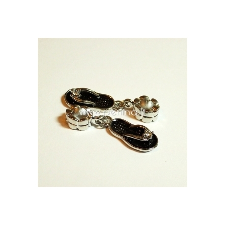Pandora style dangle charm "Flip Flop Slipper", black, 37x9 mm