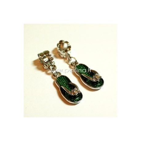Pandora style dangle charm "Flip Flop Slipper", green, 37x9 mm