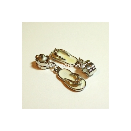 Pandora style dangle charm "Flip Flop Slipper", white, 37x9 mm
