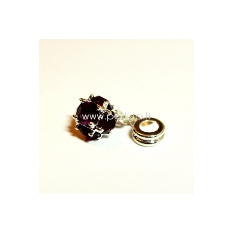 Pandora style dangle charm "Ball", purple, 26x10 mm