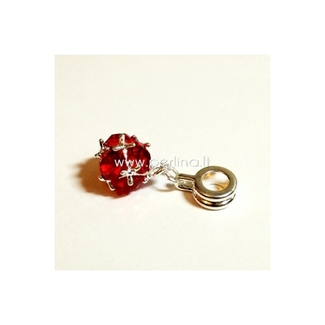 Pandora style dangle charm "Ball", red, 26x10 mm