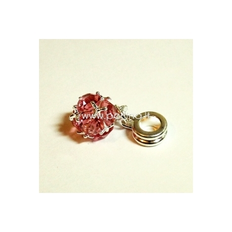 Pandora style dangle charm "Ball", pink, 26x10 mm