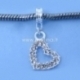 Pandora style dangle charm "Heart", clear, 31x14 mm