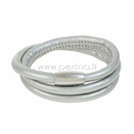 PU leather triple bracelet, silvery white, 61 cm, 1 pc