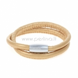 PU leather double bracelet, gold champagne, 42 cm, 1 pc