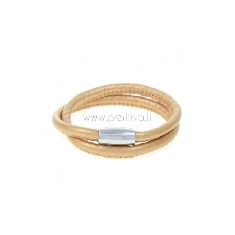 PU leather double bracelet, gold champagne, 42 cm, 1 pc
