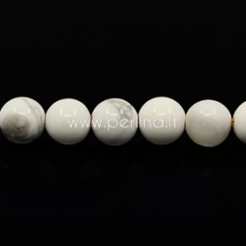 Natural Howlite gemstone bead, white, strand 19 cm, 10 mm