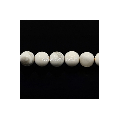 Natural Howlite gemstone bead, white, strand 19 cm, 10 mm
