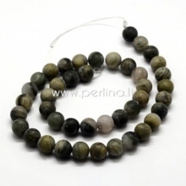 Natural green rutilated quartz gemstone bead, round, strand 39 cm, 8 mm