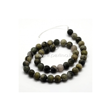 Natural green rutilated quartz gemstone bead, round, 8 mm, 1 pc