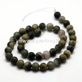 Natural green rutilated quartz gemstone bead, frosted round, 6 mm, 1 pc