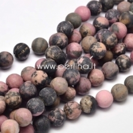 Natural rhodonite gemstone bead, frosted round, 10 mm, 1 pc