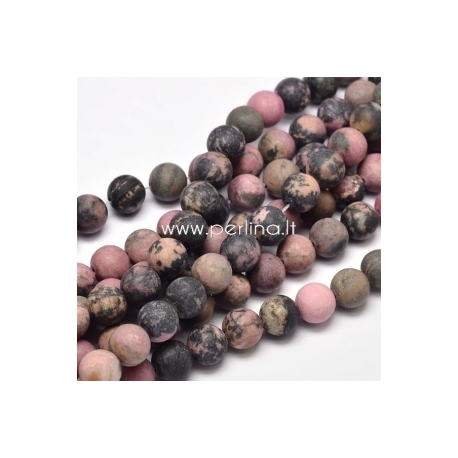 Natural rhodonite gemstone bead, frosted round, 10 mm, 1 pc