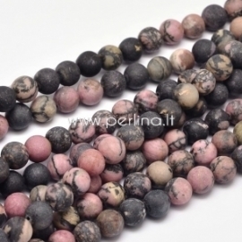 Natural rhodonite gemstone bead, frosted round, 8 mm, 1 pc