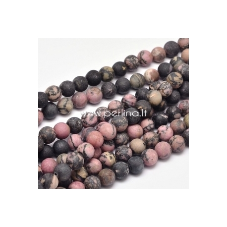 Natural rhodonite gemstone bead, frosted round, 8 mm, 1 pc