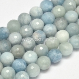 Natural aquamarine gemstone bead, grade AB, faceted, round, 10 mm, 1 pc