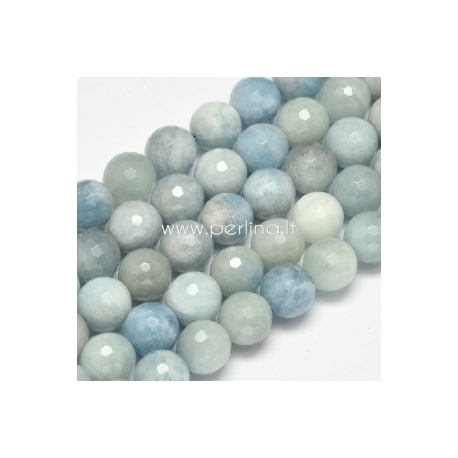 Natural aquamarine gemstone bead, grade AB, faceted, round, 10 mm, 1 pc