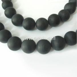 Natural black agate gemstone bead, frosted, round,10 mm, strand 39 cm