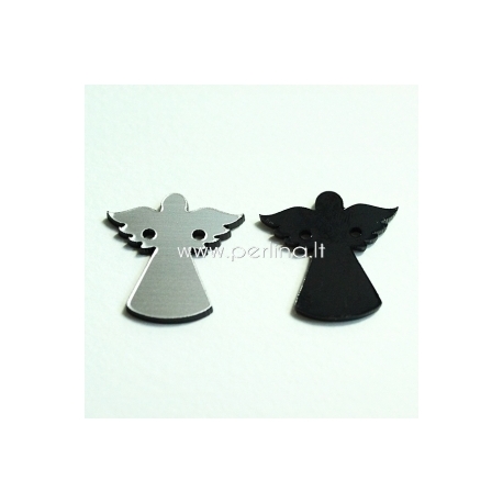 Org. stiklo detalė-intarpas "Angelas", juodos/sidabrinės sp., 2,2x2,2 cm