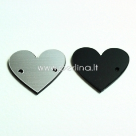 Org. stiklo detalė-intarpas "Širdis", juodos/sidabrinės sp., 2,2x2,5 cm