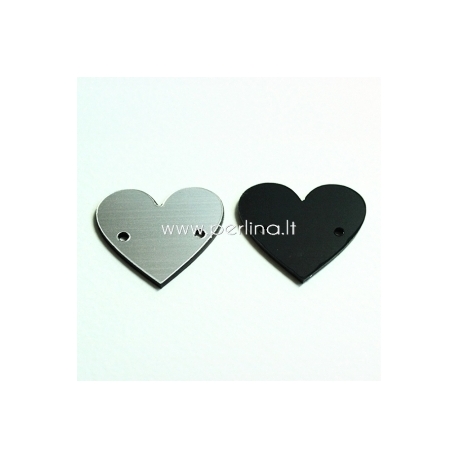 Plexiglass connector "Heart", black/silver, 2,2x2,5 cm