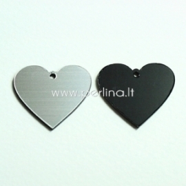 Org. stiklo detalė-pakabukas "Širdis", juodos/sidabrinės sp., 2,2x2,5 cm