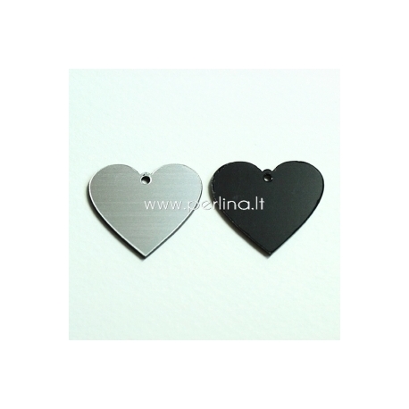 Plexiglass pendant "Heart", black/silver, 2,2x2,5 cm