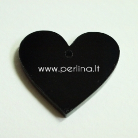 Org. stiklo detalė-pakabukas "Širdis", juodos sp., 2,2x2,5 cm