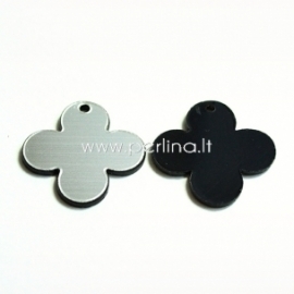 Plexiglass pendant "Round Cross", black/silver, 2,5x2,5 cm