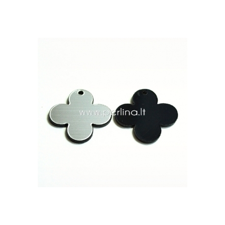 Plexiglass pendant "Round Cross", black/silver, 2,5x2,5 cm